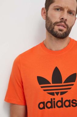 Bavlnené tričko adidas Originals pánsky, oranžová farba, s potlačou