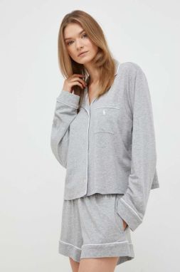 Pyžamo Polo Ralph Lauren dámska, šedá farba, bavlnená