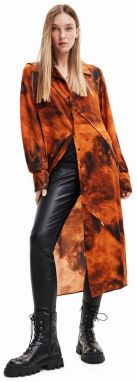 Šaty Desigual 23WWVWAG WOMAN WOVEN DRESS LONG SLEEVE oranžová farba, midi, rovný strih