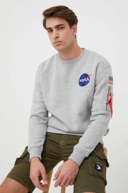 Mikina Alpha Industries Space Shuttle Sweater 178307.17, pánska, šedá farba, s potlačou