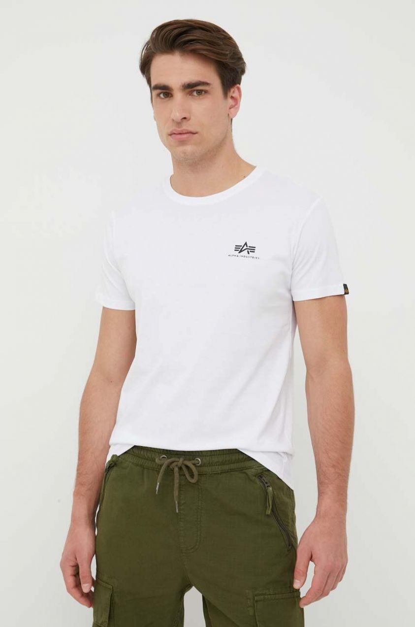 Bavlnené tričko Alpha Industries Basic T Small Logo 188505.09, biela farba, s potlačou