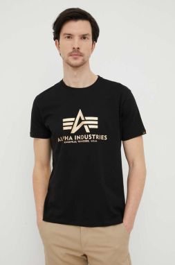 Bavlnené tričko Alpha Industries Basic T-Shirt Foil Print 100501FP.583, čierna farba, s potlačou