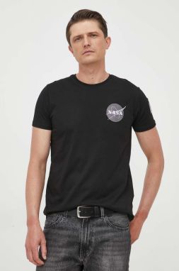 Bavlnené tričko Alpha Industries Space Shuttle T 176507.03, čierna farba, s potlačou