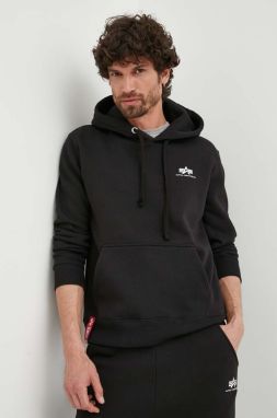 Mikina Alpha Industries Basic Basic Hoody Small Logo 196318.03, pánska, čierna farba, s kapucňou, s potlačou