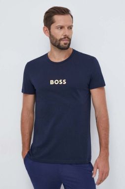Bavlnené plážové tričko BOSS tmavomodrá farba, s potlačou