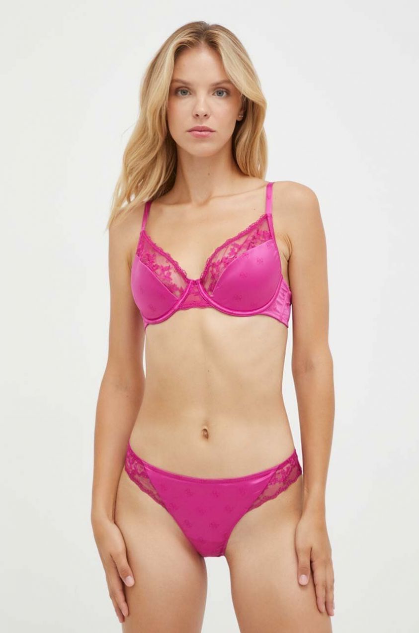 Nohavičky Guess fialová farba, priesvitné