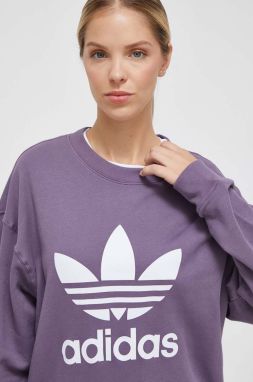 Bavlnená mikina adidas Originals dámska, fialová farba, s potlačou