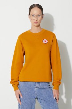 Bavlnená mikina Fjallraven 1960 Logo dámska, žltá farba, s nášivkou