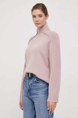 Vlnený sveter Calvin Klein dámsky, ružová farba, s polorolákom