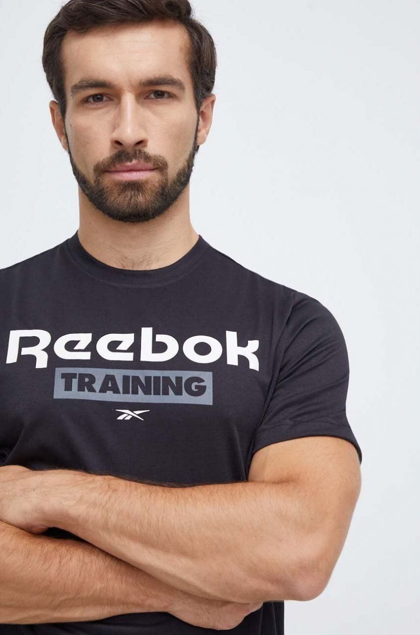 Tréningové tričko Reebok čierna farba, s potlačou