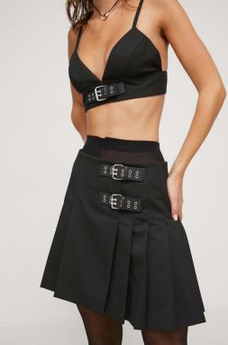 Sukňa s prímesou vlny Moschino Jeans čierna farba, mini, áčkový strih