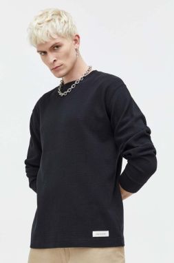 Bavlnené tričko s dlhým rukávom Abercrombie & Fitch čierna farba, jednofarebný