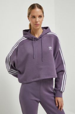 Mikina adidas Originals dámska, fialová farba, s kapucňou, vzorovaná