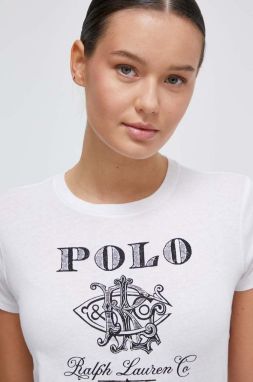 Bavlnené tričko Polo Ralph Lauren dámsky, biela farba