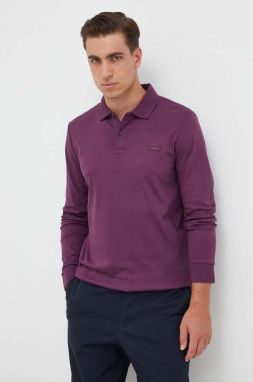 Bavlnené tričko s dlhým rukávom Calvin Klein fialová farba, jednofarebný