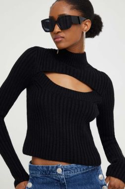 Vlnený sveter Answear Lab čierna farba, tenký, s polorolákom