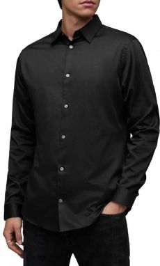 Bavlnená košeľa AllSaints Simmons pánske, čierna farba, slim, s klasickým golierom