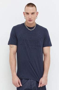 Bavlnené tričko Superdry pánsky, tmavomodrá farba, s potlačou