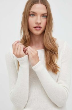 Vlnený sveter HUGO dámsky, béžová farba, tenký
