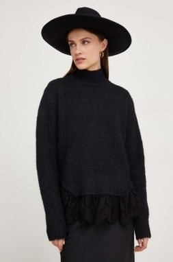 Vlnený sveter Answear Lab čierna farba, s rolákom
