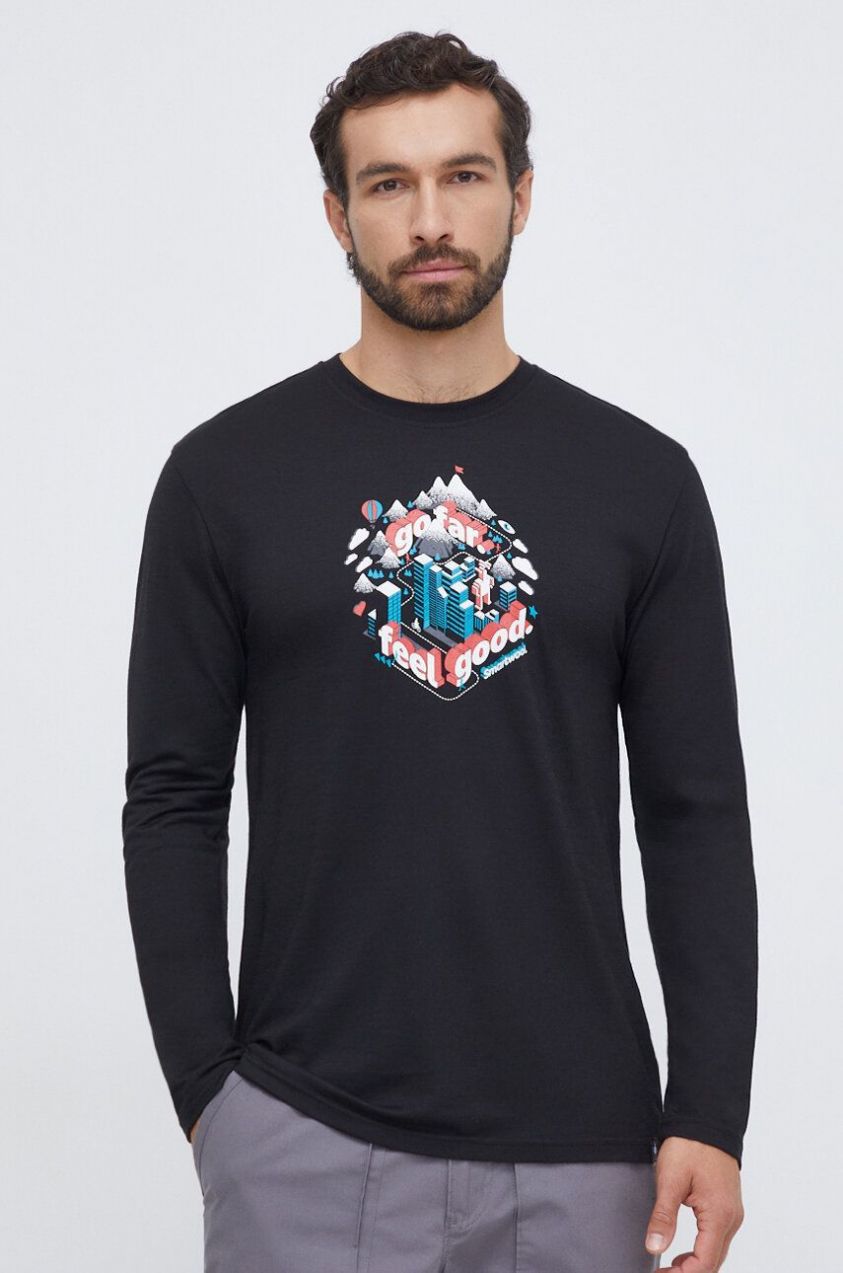 Športové tričko s dlhým rukávom Smartwool Denver Go Far Feel Good Graphic čierna farba, s potlačou