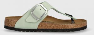 Semišové žabky Birkenstock Gizeh Big Buckle dámske, zelená farba, na plochom podpätku, 1024046