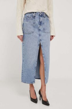 Rifľová sukňa Calvin Klein maxi, rovný strih