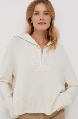Vlnený sveter Calvin Klein dámsky, béžová farba, s rolákom