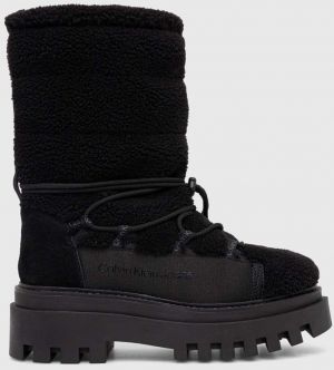 Snehule Calvin Klein Jeans FLATFORM SNOW BOOT SHERPA WN čierna farba, YW0YW01195