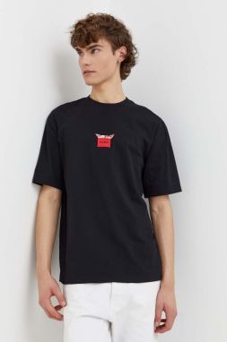 Bavlnené tričko HUGO x Gremlins pánske, čierna farba, s potlačou