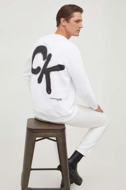 Mikina Calvin Klein Jeans pánska, biela farba, s potlačou