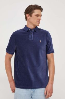 Polo tričko Polo Ralph Lauren pánsky, tmavomodrá farba, melanžový