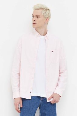 Bavlnená košeľa Tommy Jeans pánska, ružová farba, regular, s golierom button-down