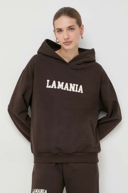 Mikina La Mania dámska, hnedá farba, s kapucňou, s potlačou