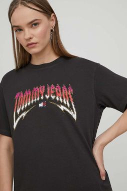 Bavlnené tričko Tommy Jeans dámsky, šedá farba