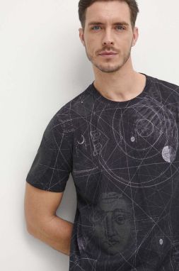 Bavlnené tričko Medicine pánsky, čierna farba, vzorovaný