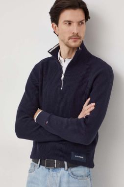 Bavlnený sveter Tommy Hilfiger tmavomodrá farba, s polorolákom