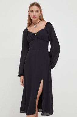 Šaty Hollister Co. čierna farba, midi, áčkový strih