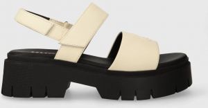 Kožené sandále HUGO KrisSandal dámske, béžová farba, na platforme, 50513525
