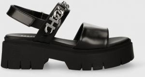 Kožené sandále HUGO KrisSandal dámske, čierna farba, na platforme, 50513534