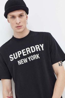 Bavlnené tričko Superdry pánsky, čierna farba, s potlačou