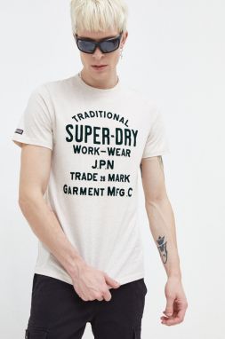 Tričko Superdry pánsky, béžová farba, s potlačou