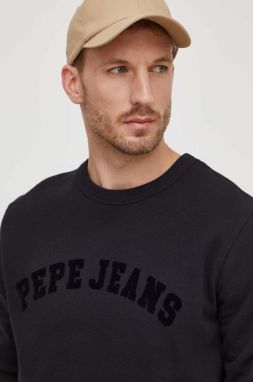 Bavlnená mikina Pepe Jeans Randall pánska, čierna farba, s potlačou