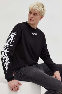 Bavlnené tričko s dlhým rukávom Karl Kani čierna farba, s potlačou
