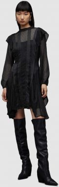 Šaty AllSaints Fleur čierna farba, mini, áčkový strih