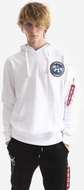 Mikina Alpha Industries 106338.09-white, pánska, biela farba, s kapucňou, s nášivkou