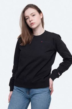 Bavlnená mikina Champion Crewneck Sweatshirt 114353-KK001, dámska, čierna farba, s potlačou