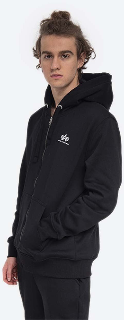 Mikina Alpha Industries Basic Zip Hoody SL 118342.03, pánska, čierna farba, s kapucňou, s potlačou