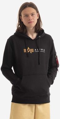 Mikina Alpha Industries Alpha Label Hoody 118331.03, pánska, čierna farba, s kapucňou, s potlačou