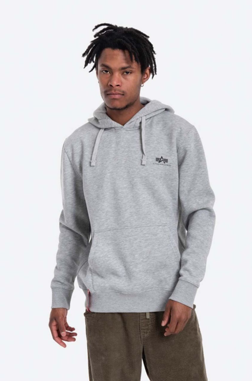 Mikina Alpha Industries Basic 196318.17-grey, pánska, šedá farba, s kapucňou, s potlačou